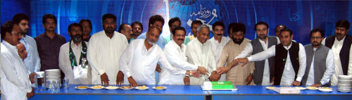 Cake cutting ceremony with leading politician of South Punjab